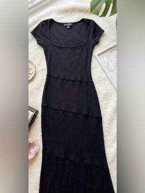 See You Monday Black Ribbed Midi Dress